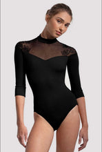 Load image into Gallery viewer, Ladies Black Calista Floral 3/4 Sleeve Leotard