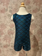Load image into Gallery viewer, Girls Blue Mermaid Shimmer Biketard