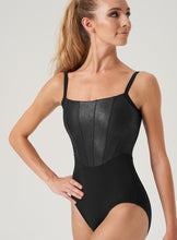 Load image into Gallery viewer, Ladies Nevaeh Mesh Back Leather Look Cami Leotard
