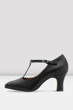 Load image into Gallery viewer, Ladies Chord T-Strap 3 inch Heel Character Shoes