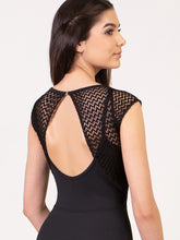 Load image into Gallery viewer, Adult Woodstock Black Overlay Cap Sleeve Leotard