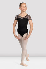 Load image into Gallery viewer, Girls Remi Floral Cap Sleeve Leotard Black