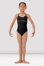 Load image into Gallery viewer, Girls Black Floral Bind Double Strap Camisole Leotard