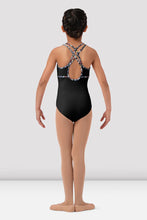 Load image into Gallery viewer, Girls Black Floral Bind Double Strap Camisole Leotard