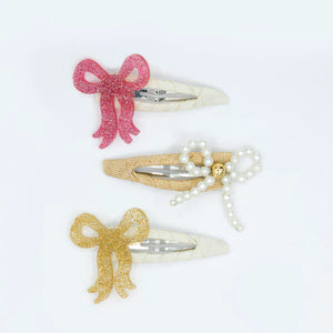 Bows Fancy in Gold, Pearl and Vintage Pink Snap Clips