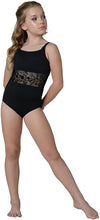 Load image into Gallery viewer, Girls Joelle Black Camisole Leotard With Sheer Waist
