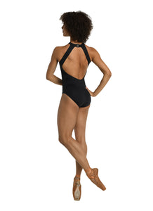 Adult Black Adele Twist Halter Leotard