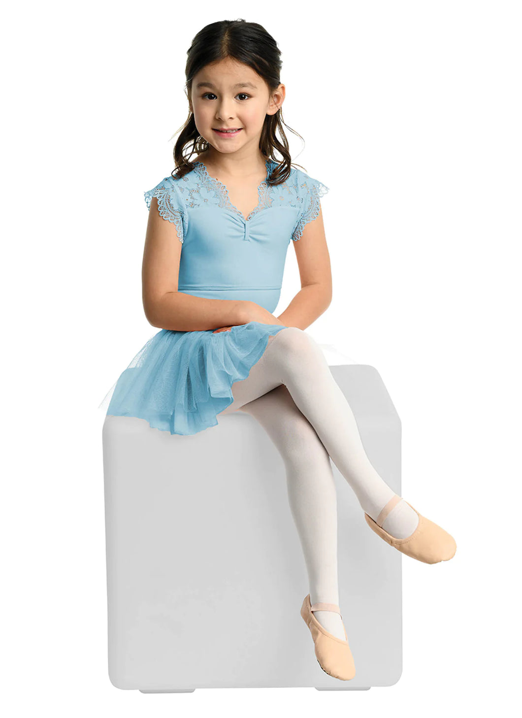 Girls Blue Brielle Cap Sleeve Lace Dress