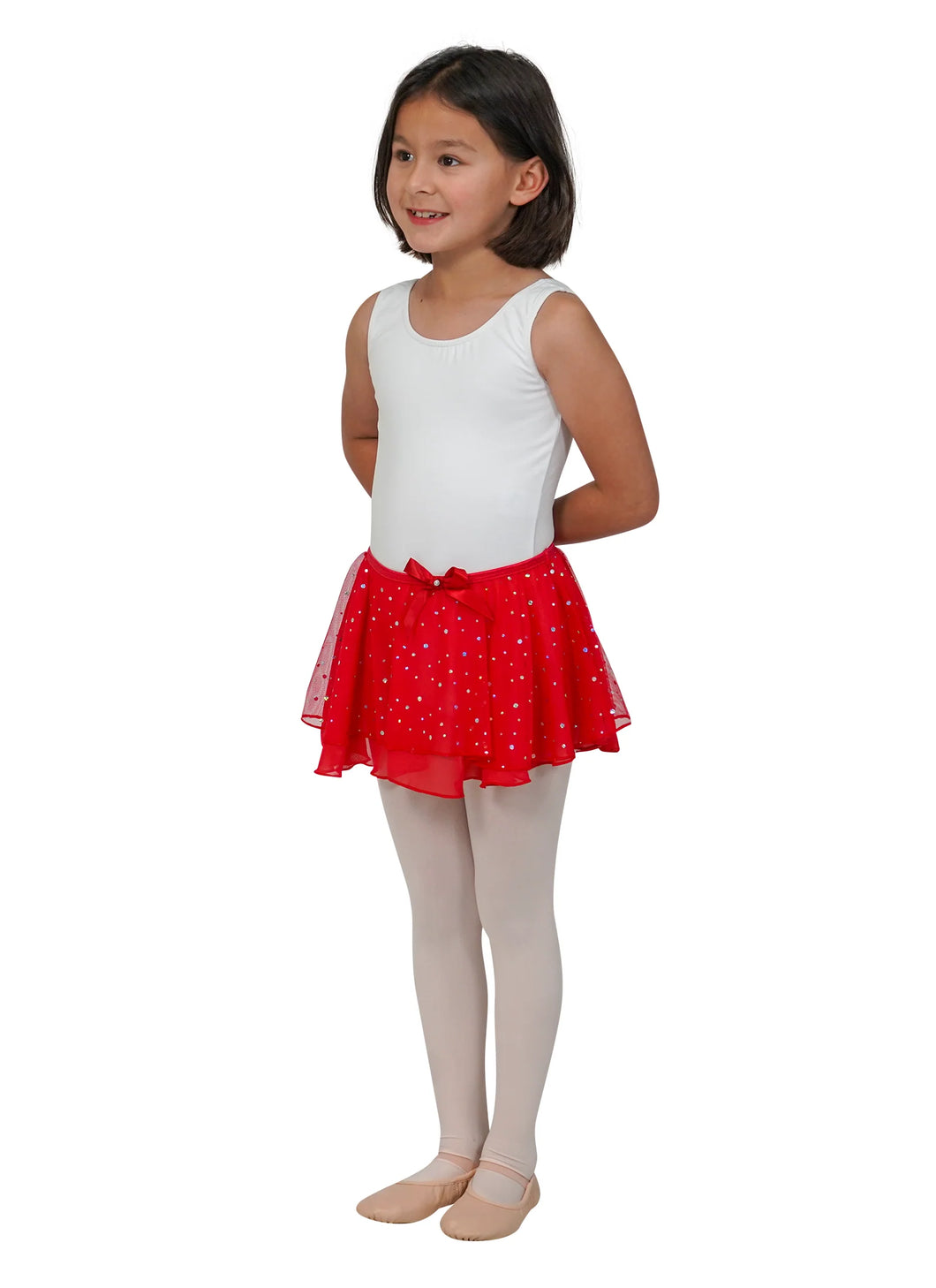 Kids Crystal Sparkle Dance Skirt Red