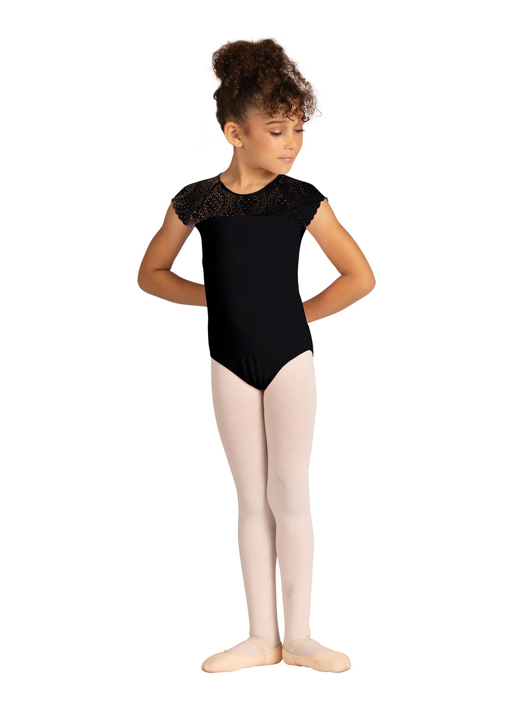 Child Audra Black Cap Sleeve Leotard