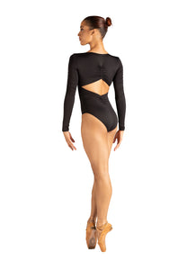 Adult Rhode Black Long Sleeve Shirring Leotard