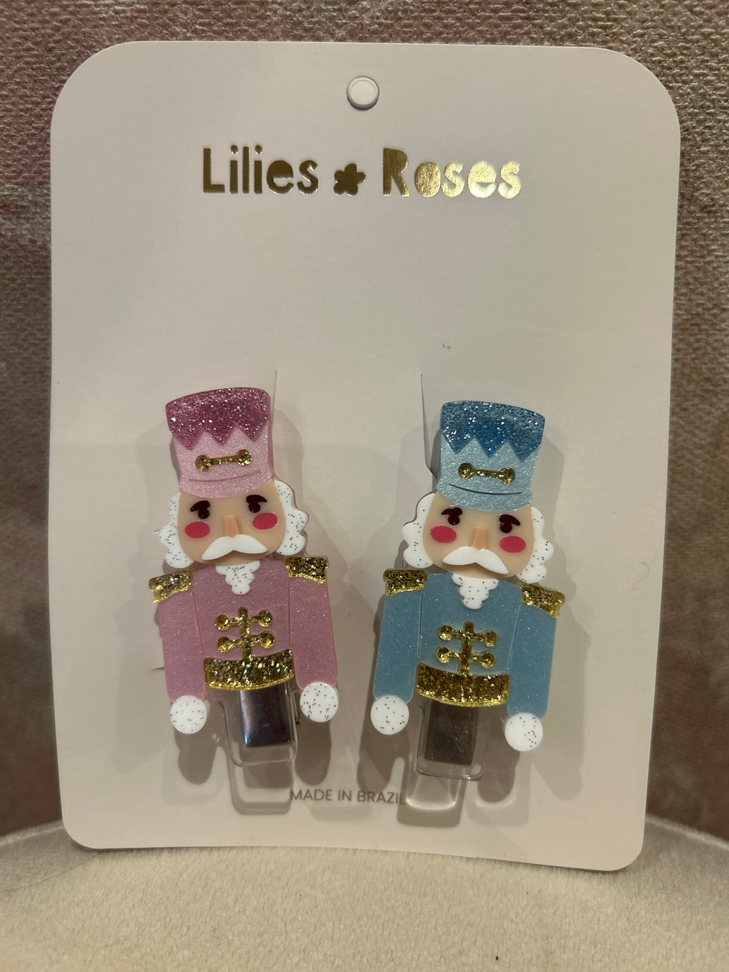 Nutcrackers Pink Blue Pearlized Clips