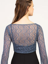 Load image into Gallery viewer, Adult Blue Chateau Lace Tie-Front Cropped Top
