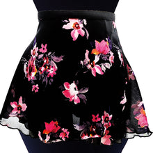 Load image into Gallery viewer, Ladies 12" Black Floral Chiffon Wrap On Skirt
