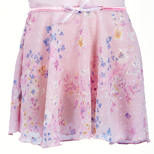 Girls Pink Floral Flocked Pull On Skirt