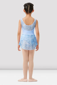 Girls Mirella Paisley Lt.Blue Double Scoop Neck Skirted Leotard