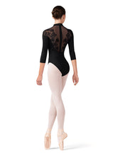 Load image into Gallery viewer, Ladies Black Calista Floral 3/4 Sleeve Leotard
