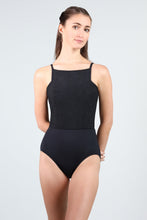 Load image into Gallery viewer, Adult Black Parisian Macaron Square Neck Camisole Leotard
