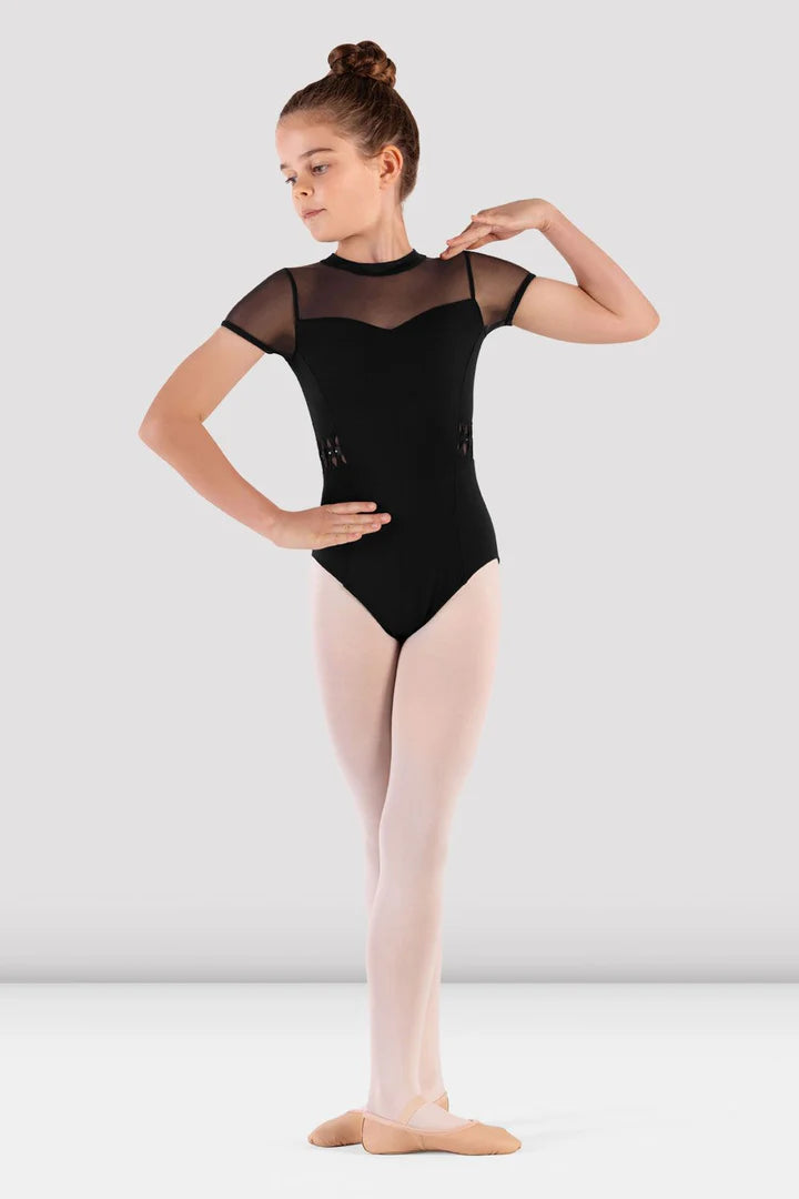 Girls Black Meghan Cap Sleeve Leotard