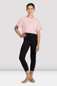 Girls Glow Girl Ballerina Pink Print Crop Top