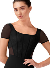 Load image into Gallery viewer, Ladies Black Olivia Floral Cap Sleeve Leotard
