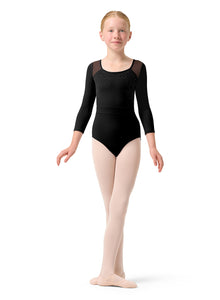 Girls Dara Black 3/4 Sleeve Leotard