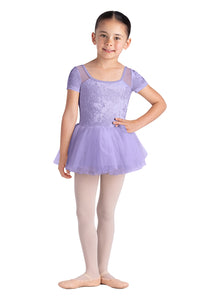 Girls Velvet Lilac Scoop Neck Cap Sleeve Tutu Dress