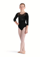 Load image into Gallery viewer, Girls Layla Black 3/4 Sleeve Leotard
