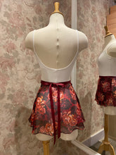 Load image into Gallery viewer, Ladies 12&quot; Red Metallic Floral Print Wrap Skirt
