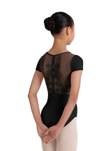 Load image into Gallery viewer, Girls Black Mei Floral Cap Sleeve Leotard
