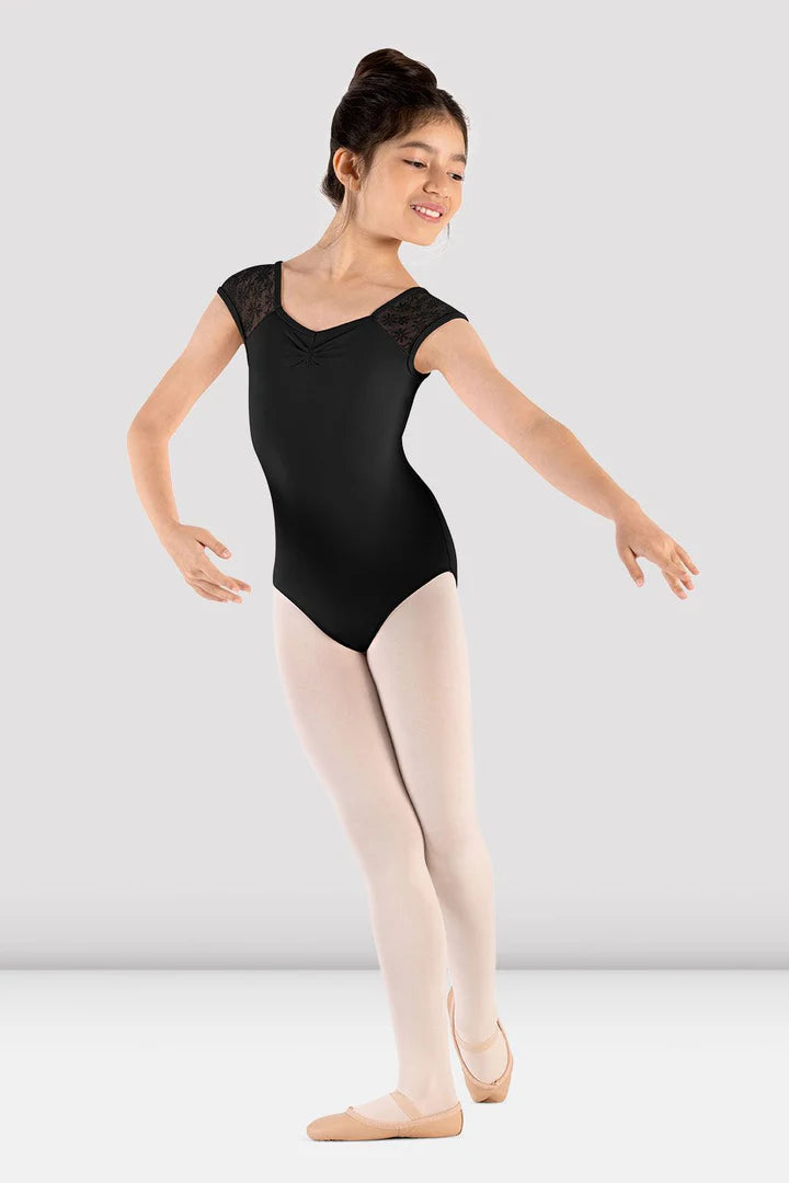 Girls Black Majesty Cap Sleeve Leotard