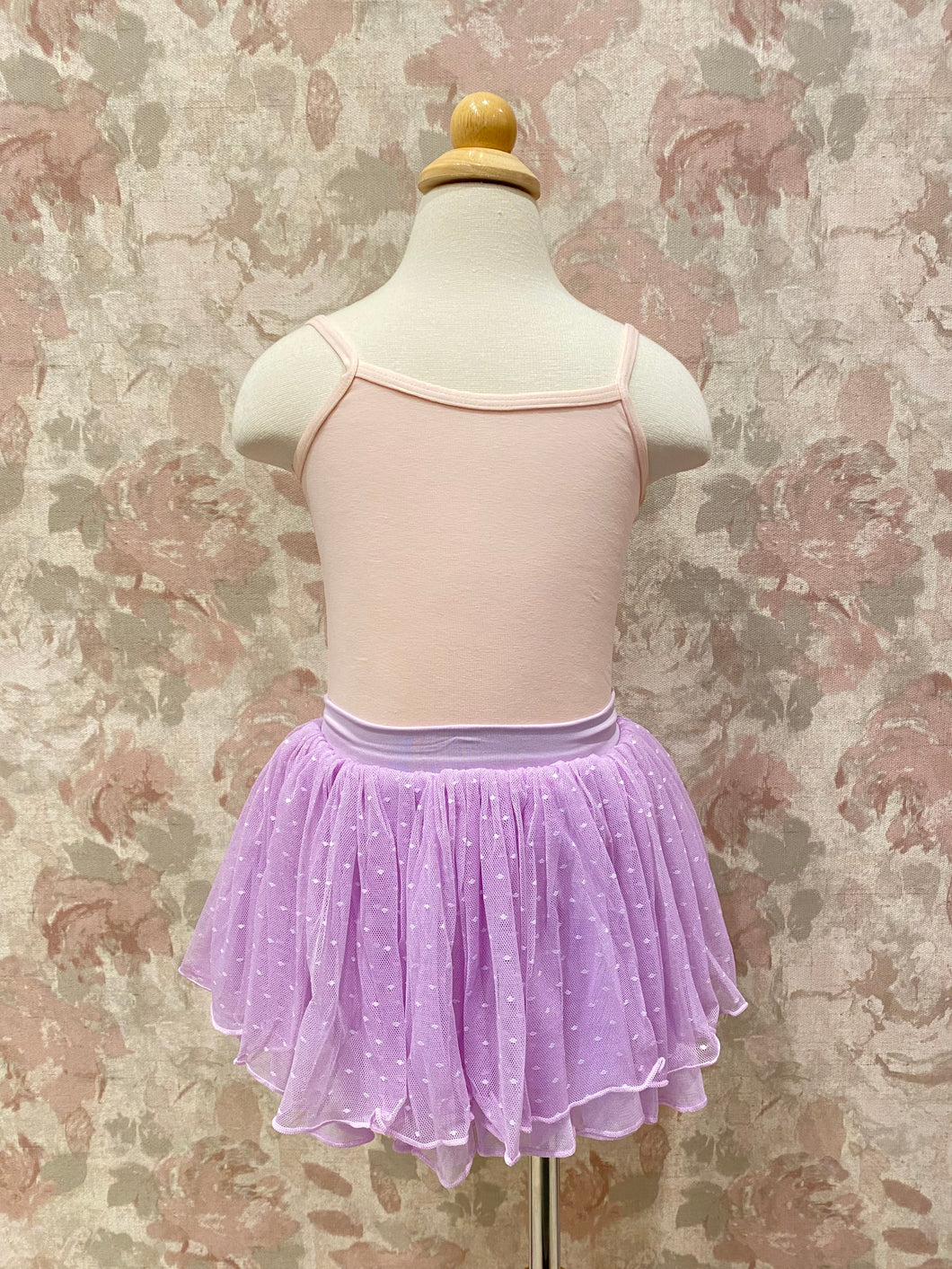 Girls Lavender Polka Dot Mesh Skirt