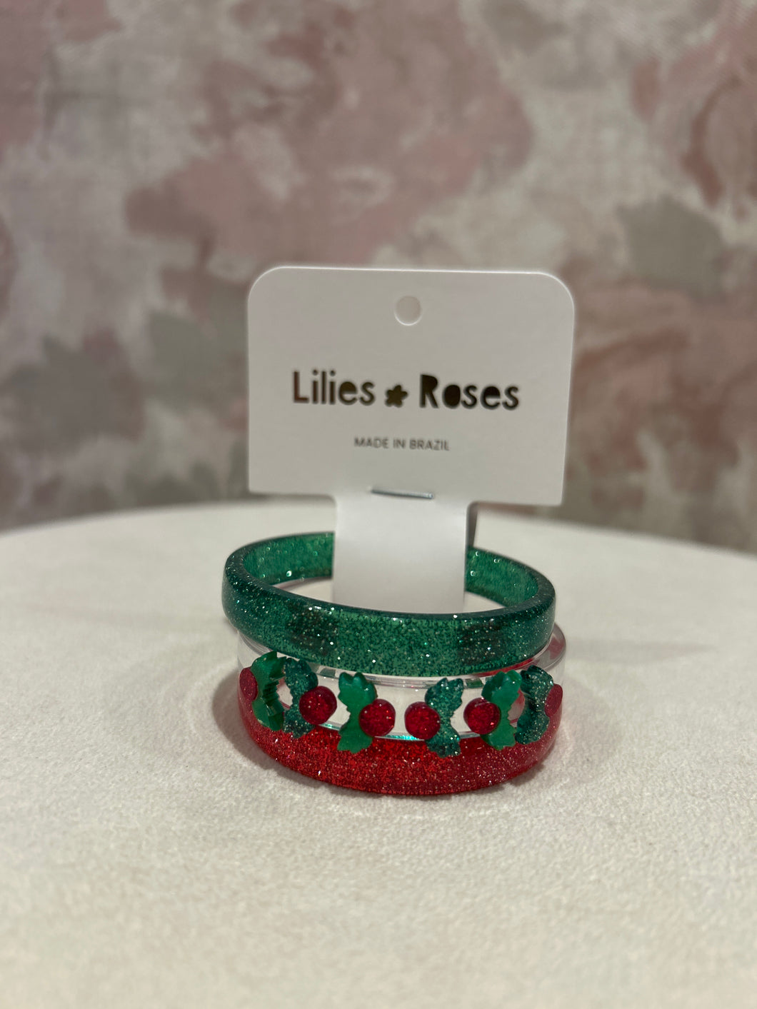 Mistletoe Pearlized Green Glitter Bangles set