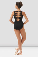 Load image into Gallery viewer, Ladies Mirella Black Boheme Boat Neck Twist Mesh Back Leo
