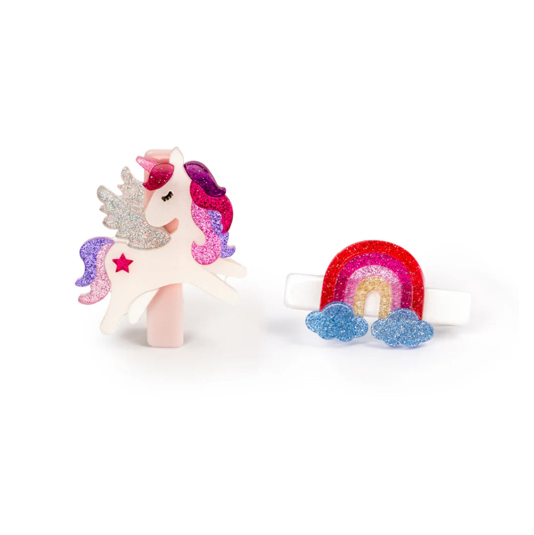 Unicorn And Rainbow Glitter Hair Clips