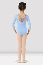 Load image into Gallery viewer, Girls Mirella Paisley Baby Blue Strap Back 3/4 Sleeve Leotard
