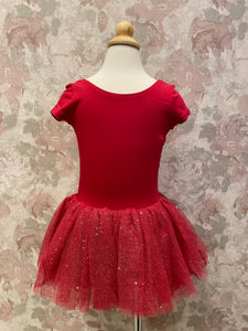 Girls Cap Sleeve Tutu Dress Leotard Ruby