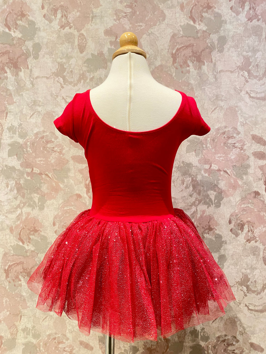 Girls Cap Sleeve Tutu Dress Leotard Ruby