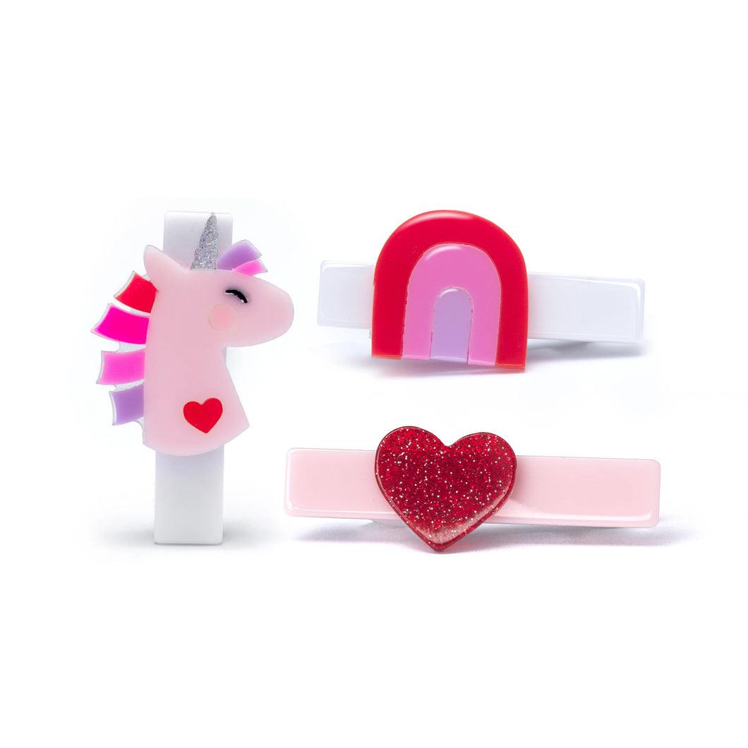 Unicorn Glitter Heart Alligator Clips