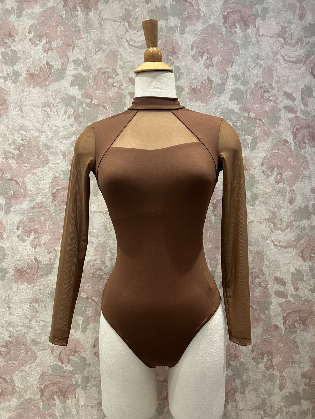 Womens Emery Mocha Mock Neck Long Sleeve Leotard