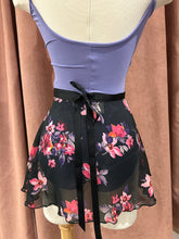 Load image into Gallery viewer, Ladies 12" Black Floral Chiffon Wrap On Skirt
