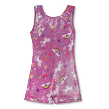 Load image into Gallery viewer, Girls Unicorn Shimmer Lavender Biketard
