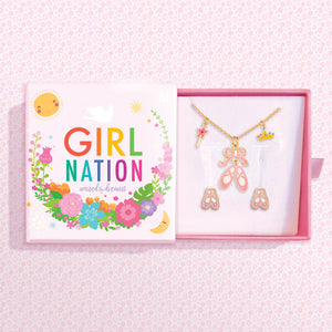 Charming Whimsy Necklace and Earring Gift Set- Ballet Shoes