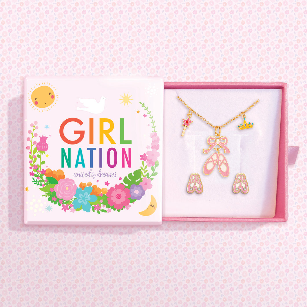 Charming Whimsy Necklace and Earring Gift Set- Ballet Shoes