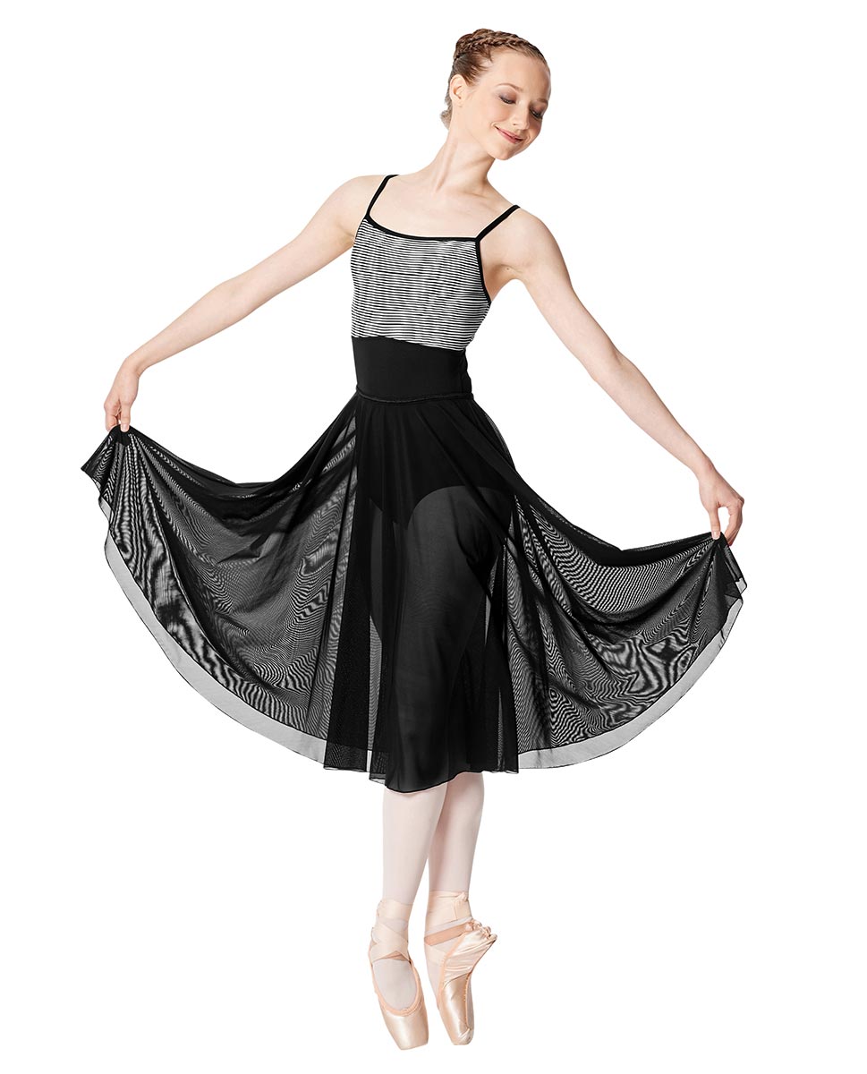 Adult Emilia Black Mesh Long Sheer Skirt