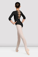 Load image into Gallery viewer, Girls Mirella Glow Girl 3/4 Black Sleeve Leotard
