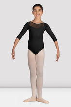 Load image into Gallery viewer, Girls Mirella Glow Girl 3/4 Black Sleeve Leotard
