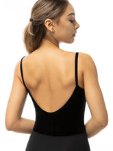 Load image into Gallery viewer, Adult Black Stardust Pinch Front Camisole Leotard
