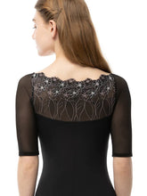 Load image into Gallery viewer, Adult Stormy Black Bateau Neck Half Sleeve Leotard
