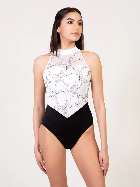 Adult White Soiree Illusion High Neck Leotard